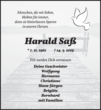 Traueranzeige von Harald Saß von Ansbach