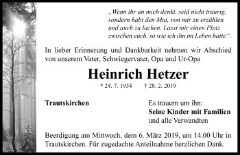 Traueranzeige von Heinrich Hetzer von Neustadt/ Scheinfeld/ Uffenheim