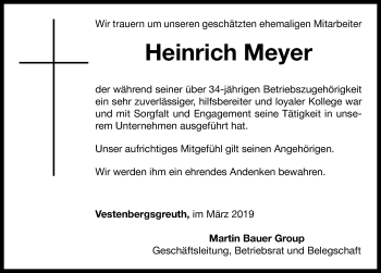 Traueranzeige von Heinrich Meyer von Neustadt/ Scheinfeld/ Uffenheim