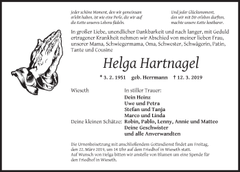 Traueranzeige von Helga Hartnagel von Dinkelsbühl/ Feuchtwangen