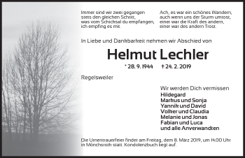 Traueranzeige von Helmut Lechler von Dinkelsbühl/ Feuchtwangen