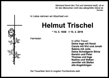 Traueranzeige von Helmut Trischel von Ansbach