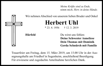 Traueranzeige von Herbert Uhl von Neustadt/ Scheinfeld/ Uffenheim