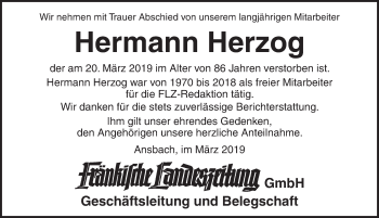 Traueranzeige von Hermann Herzog von Ansbach