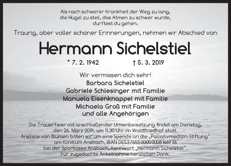  Traueranzeige für Hermann Sichelstiel vom 23.03.2019 aus Ansbach