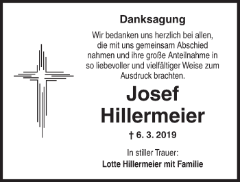 Traueranzeige von Josef Hillermeier von Dinkelsbühl/ Feuchtwangen