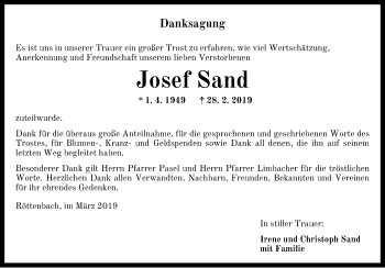 Traueranzeige von Josef Sand von Dinkelsbühl/ Feuchtwangen