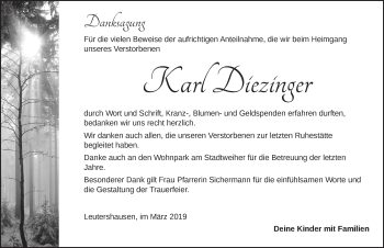 Traueranzeige von Karl Diezinger von Ansbach