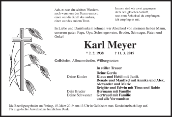 Traueranzeige von Karl Meyer von Dinkelsbühl/ Feuchtwangen