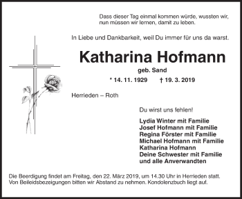 Traueranzeige von Katharina Hofmann von Dinkelsbühl/ Feuchtwangen