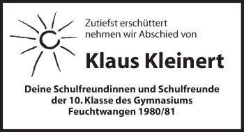 Traueranzeige von Klaus Kleinert von Dinkelsbühl/ Feuchtwangen