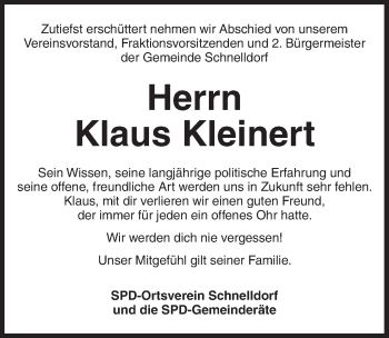 Traueranzeige von Klaus Kleinert von Dinkelsbühl/ Feuchtwangen