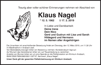 Traueranzeige von Klaus Nagel von Ansbach