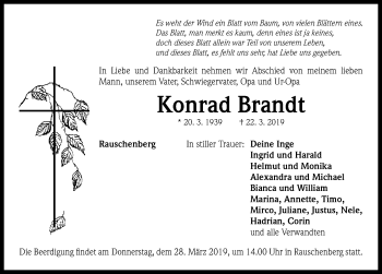 Traueranzeige von Konrad Brandt von Neustadt/ Scheinfeld/ Uffenheim