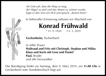 Traueranzeige von Konrad Frühwald von Neustadt/ Scheinfeld/ Uffenheim