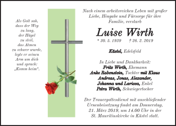 Traueranzeige von Luise Wirth von Neustadt/ Scheinfeld/ Uffenheim