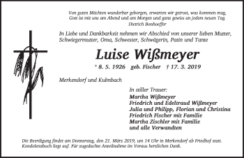 Traueranzeige von Luise Wißmeyer von Ansbach