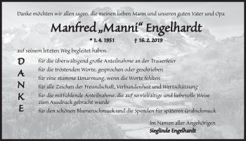 Traueranzeige von Manfred Engelhardt von Dinkelsbühl/ Feuchtwangen