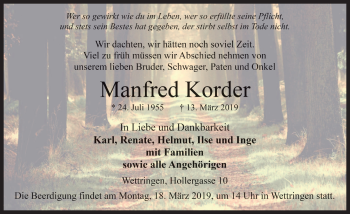 Traueranzeige von Manfred Korder von Rothenburg