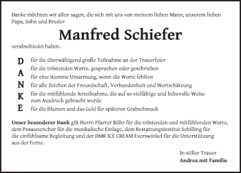 Traueranzeige von Manfred Schiefer von Ansbach