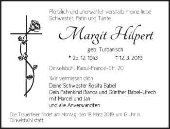 Traueranzeige von Margit Hilpert von Dinkelsbühl/ Feuchtwangen