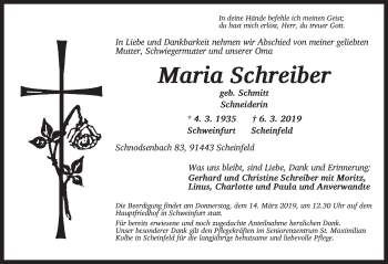 Traueranzeige von Maria Schreiber von Neustadt/ Scheinfeld/ Uffenheim