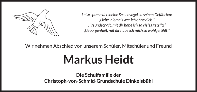  Traueranzeige für Markus Heidt vom 28.03.2019 aus Dinkelsbühl/ Feuchtwangen