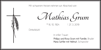 Traueranzeige von Mathias Grum von Dinkelsbühl/ Feuchtwangen