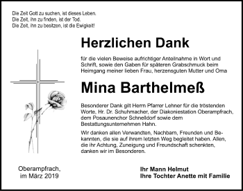 Traueranzeige von Mina Barthelmeß von Dinkelsbühl/ Feuchtwangen