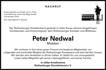 Traueranzeige von Peter Nedwal von Rothenburg