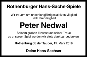 Traueranzeige von Peter Nedwal von Rothenburg