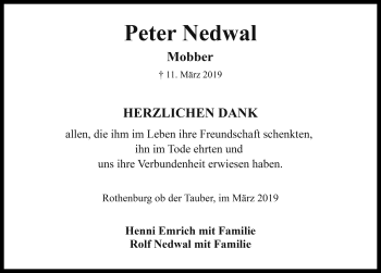 Traueranzeige von Peter Nedwal von Rothenburg