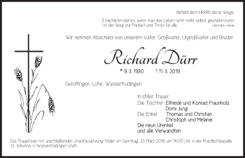 Traueranzeige von Richard Dürr von Dinkelsbühl/ Feuchtwangen