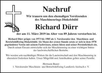 Traueranzeige von Richard Dürr von Dinkelsbühl/ Feuchtwangen