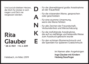 Traueranzeige von Rita Glauber von Dinkelsbühl/ Feuchtwangen