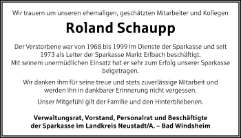 Traueranzeige von Roland Schaupp von Neustadt/ Scheinfeld/ Uffenheim