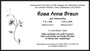 Traueranzeige von Rosa Anna Braun von Ansbach