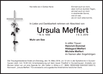 Traueranzeige von Ursula Meffert von Ansbach