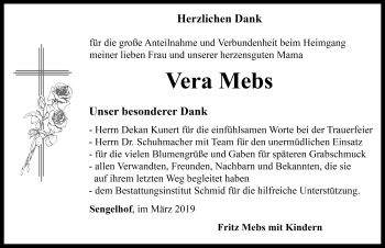 Traueranzeige von Vera Mebs von Rothenburg