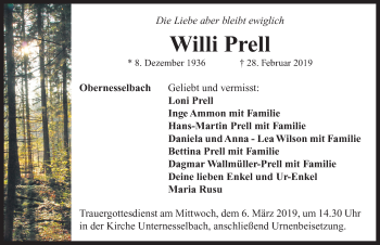 Traueranzeige von Willi Prell von Neustadt/ Scheinfeld/ Uffenheim