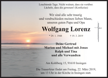 Traueranzeige von Wolfgang Lorenz von Rothenburg