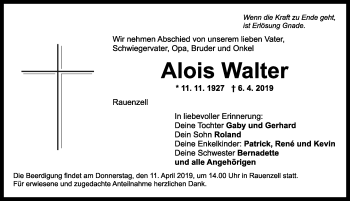 Traueranzeige von Alois Walter von Ansbach