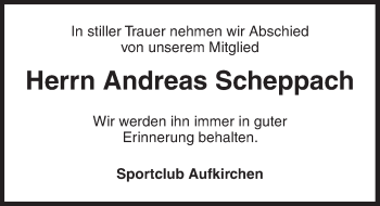 Traueranzeige von Andreas Scheppach von Dinkelsbühl/ Feuchtwangen