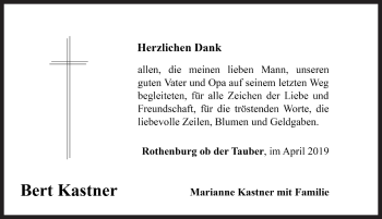 Traueranzeige von Bert Kastner von Rothenburg