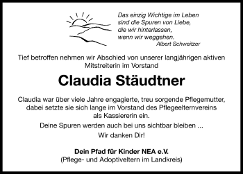 Traueranzeige von Claudia Stäudtner von Neustadt/ Scheinfeld/ Uffenheim