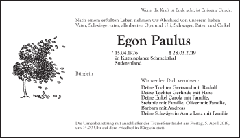 Traueranzeige von Egon Paulus von Ansbach