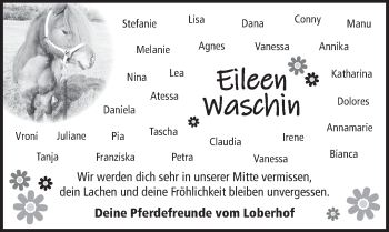 Traueranzeige von Eileen Waschin von Ansbach