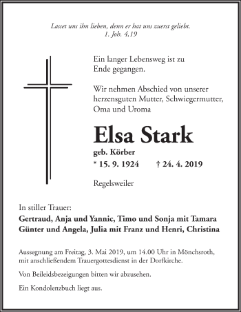 Traueranzeige von Elsa Stark von Dinkelsbühl/ Feuchtwangen