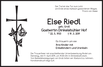 Traueranzeige von Else Riedl von Dinkelsbühl/ Feuchtwangen