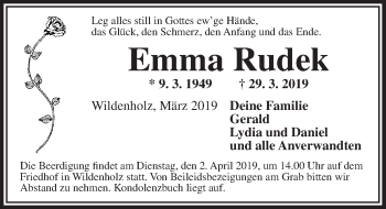 Traueranzeige von Emma Rudek von Dinkelsbühl/ Feuchtwangen